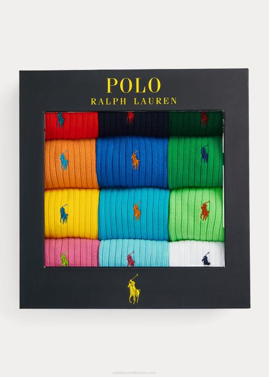 assorteret Mænd Ralph Lauren signatur pony crew gavesæt med 12 sokker Z426B2324