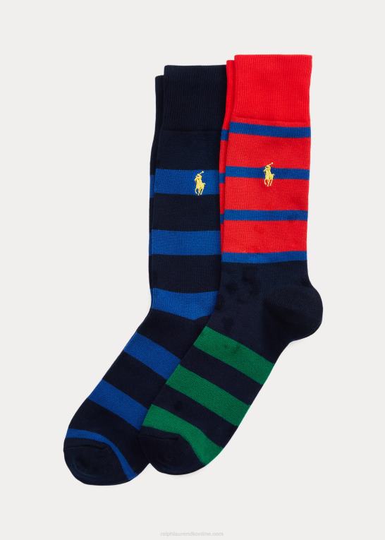 blå/rød/grøn Mænd Ralph Lauren stribet buksesok 2-pak Z426B2353