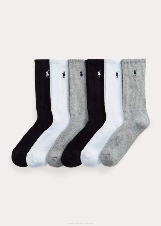 grå assorteret Mænd Ralph Lauren besætningssok i bomuldsblanding 6-pak Z426B2537
