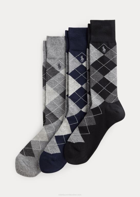 grå/marine/sort Mænd Ralph Lauren argyle dress sok 3-pak Z426B1892