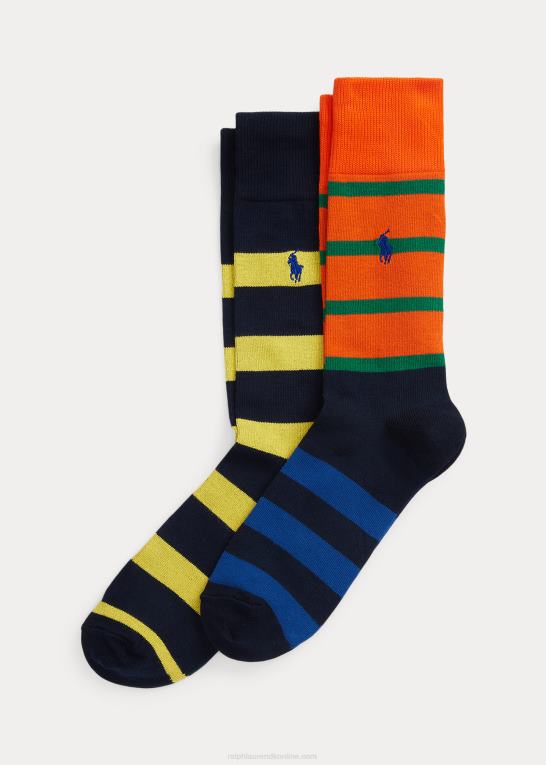 gul/orange/blå Mænd Ralph Lauren stribet buksesok 2-pak Z426B2354
