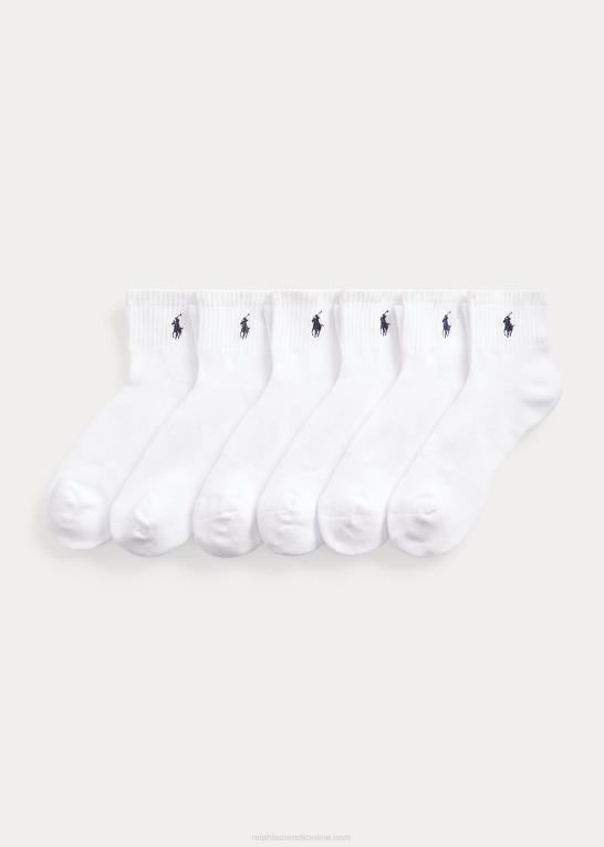 hvid Mænd Ralph Lauren bomuldsblanding quarter-crew sok 6-pak Z426B2541