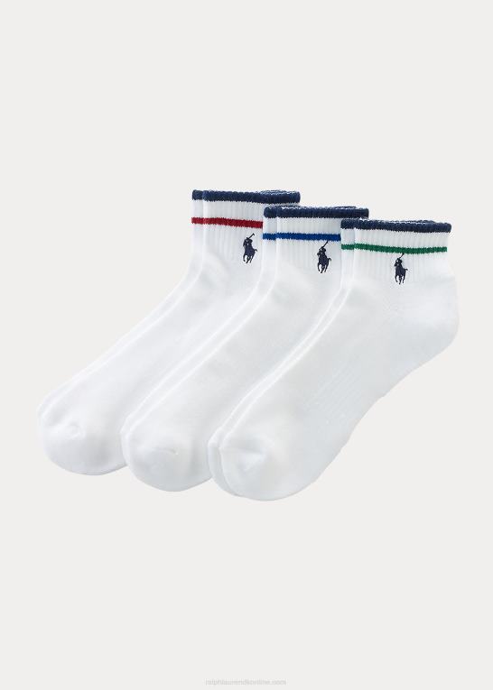 hvid assorteret Mænd Ralph Lauren stribet ankelsok 3-pak Z426B8802