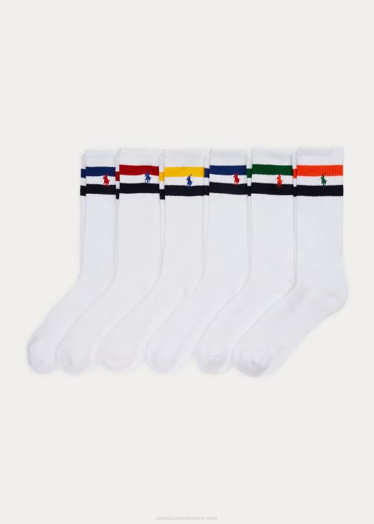 hvid assorteret Mænd Ralph Lauren stribet manchet besætningssok 6-pak Z426B2305