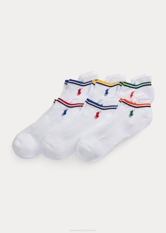 hvid assorteret Mænd Ralph Lauren stribet-manchet lav-cut strømpe 6-pak Z426B2303