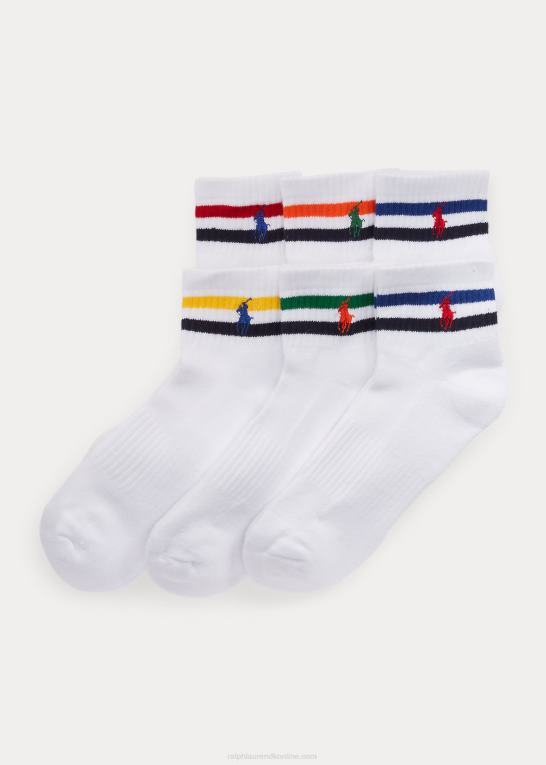 hvid assorteret Mænd Ralph Lauren stribet manchet quarter-crew sok 6-pak Z426B2304