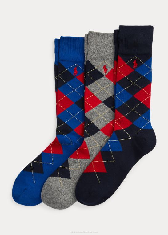 kongeblå Mænd Ralph Lauren argyle crew sok 3-pak Z426B2326