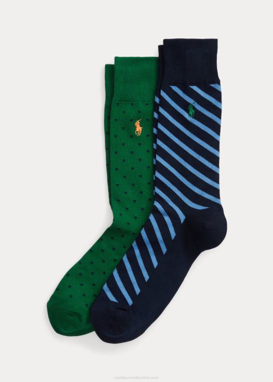lyse-grøn Mænd Ralph Lauren prikkede & stribede buksesok 2-pak Z426B2349