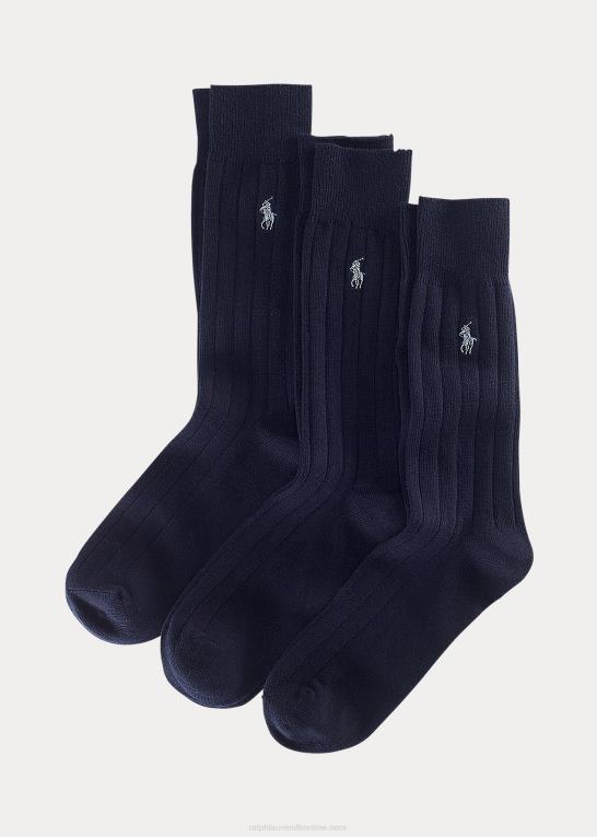 marine assorteret Mænd Ralph Lauren kæmmet bomuldsribsok 3-pak Z426B8800