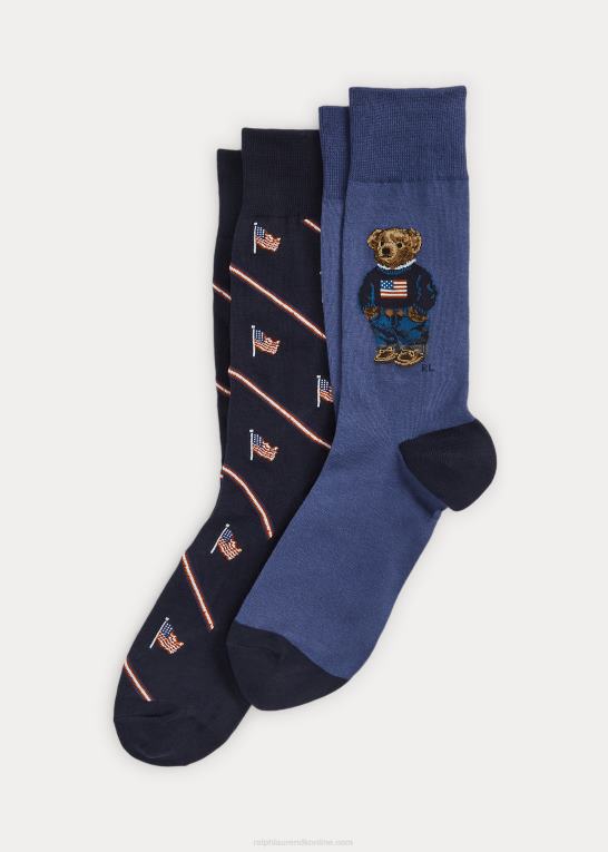 marineblå/rød Mænd Ralph Lauren polobjørn buksesok 2-pak Z426B2351