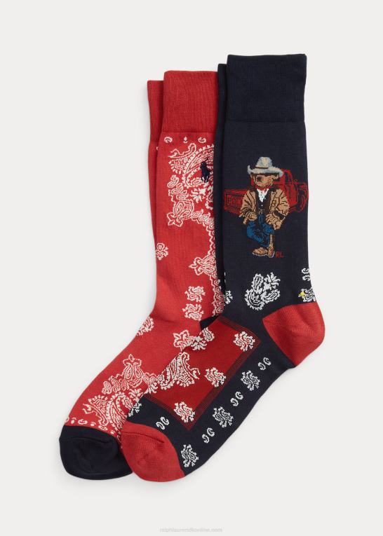 marineblå/rød Mænd Ralph Lauren polobjørn buksesok 2-pak Z426B2352