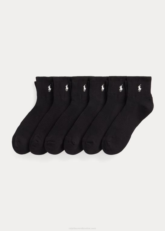 sort Mænd Ralph Lauren bomuldsblanding quarter-crew sok 6-pak Z426B2539
