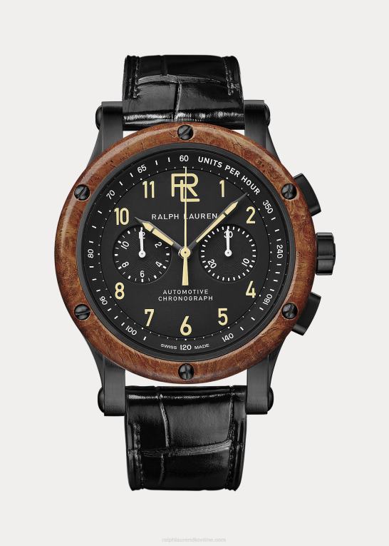 Mænd Ralph Lauren 42 mm kronograf i sort stål træramme Z426B2834