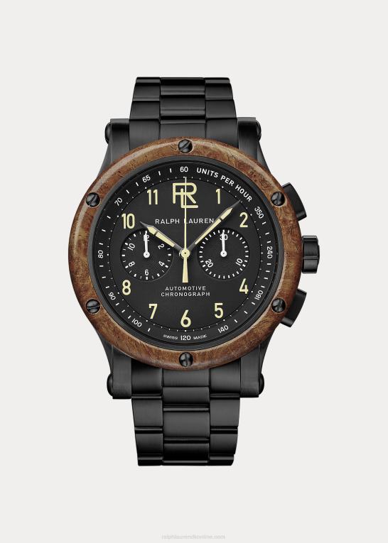 Mænd Ralph Lauren 42 mm kronograf i sort stål træramme Z426B2834