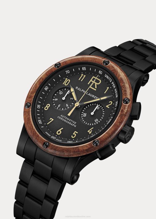 Mænd Ralph Lauren 42 mm kronograf i sort stål træramme Z426B2834