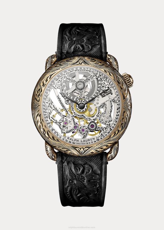 Mænd Ralph Lauren 45 mm graveret rosa guld skelet Z426B2838