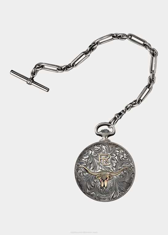 Mænd Ralph Lauren 50 mm lommeur i sterling sølv Z426B2841