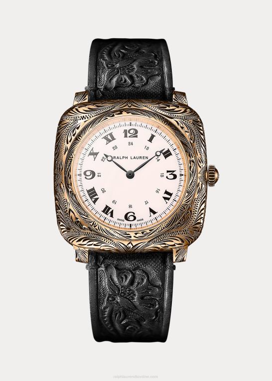Mænd Ralph Lauren pude 42 mm graveret rosa guld Z426B2840