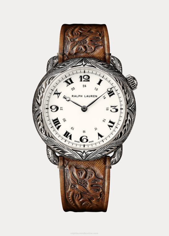 Mænd Ralph Lauren rund 45 mm graveret sterlingsølv Z426B2836