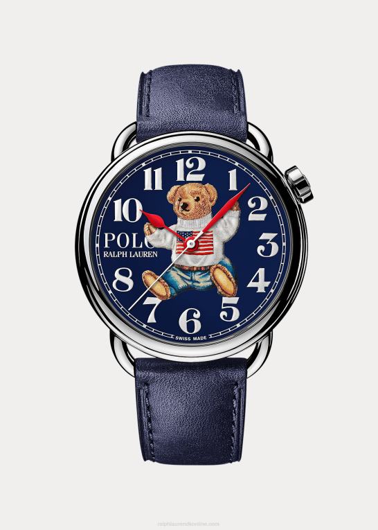 blå skive Mænd Ralph Lauren siddende polobjørn 42 mm stålur Z426B2798