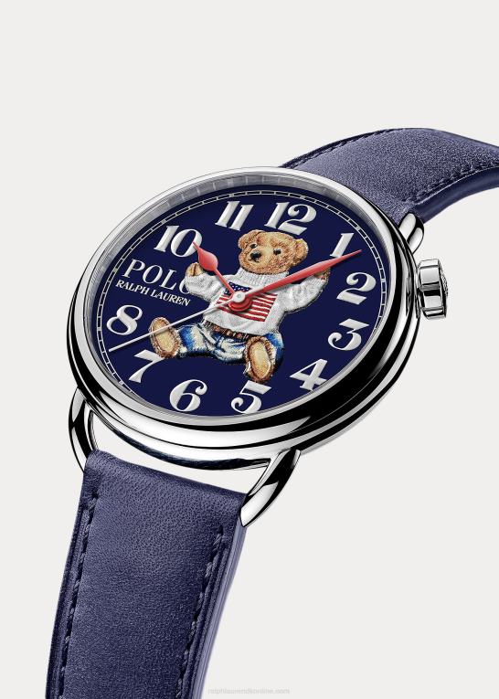 blå skive Mænd Ralph Lauren siddende polobjørn 42 mm stålur Z426B2798