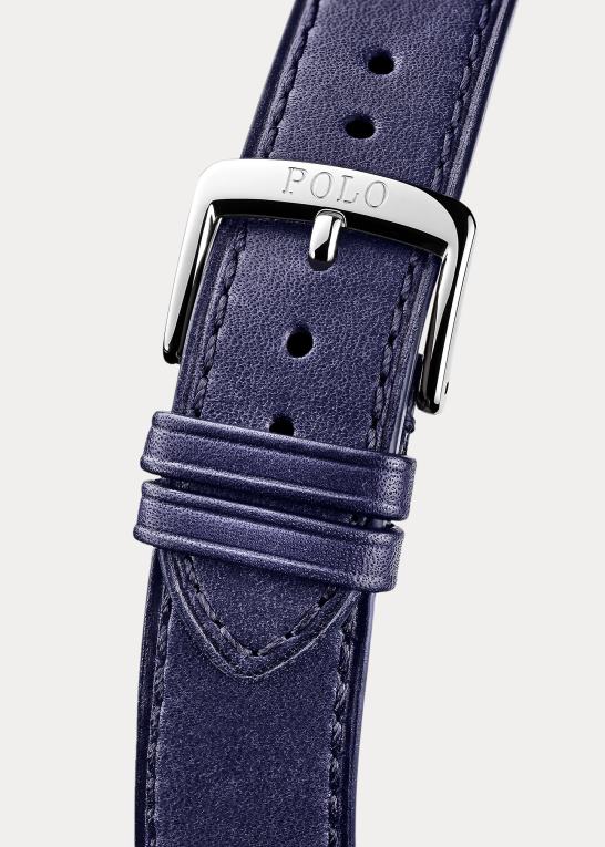 blå skive Mænd Ralph Lauren siddende polobjørn 42 mm stålur Z426B2798