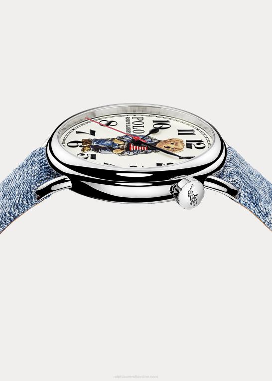 hvid skive Mænd Ralph Lauren 42 mm denim flag polobjørn ur Z426B2800