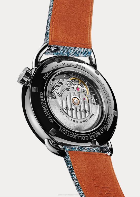 hvid skive Mænd Ralph Lauren 42 mm denim flag polobjørn ur Z426B2800