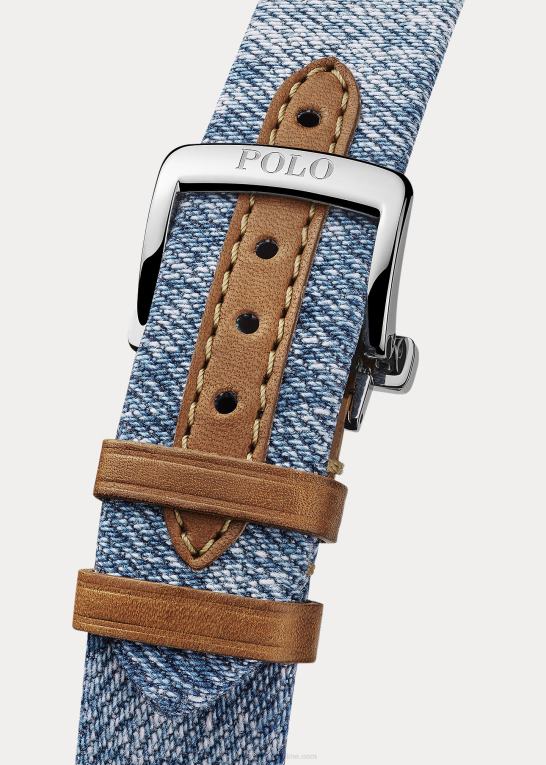 hvid skive Mænd Ralph Lauren 42 mm denim flag polobjørn ur Z426B2800