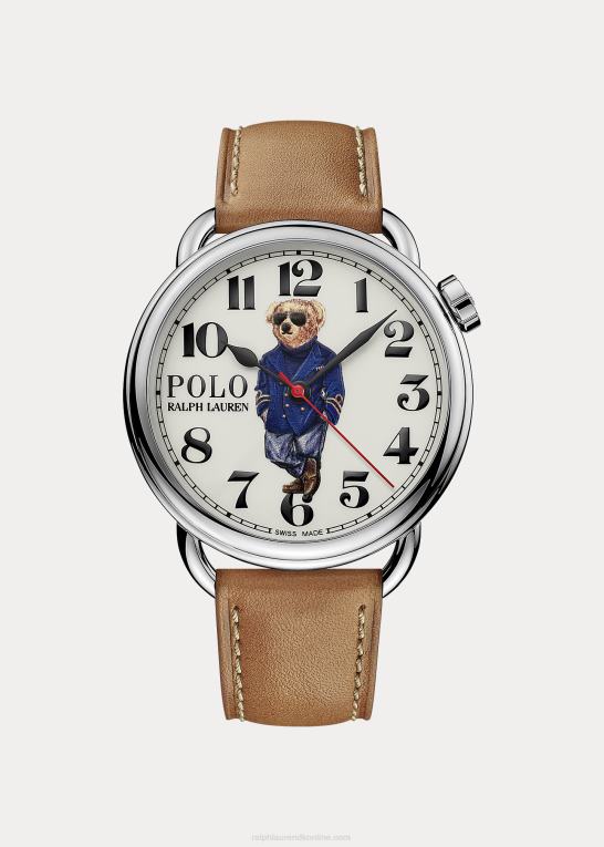 hvid skive Mænd Ralph Lauren 42 mm nautisk polobjørn ur Z426B2803