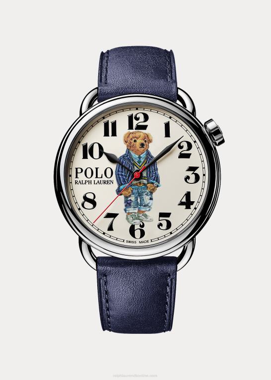 hvid skive Mænd Ralph Lauren cricket polobjørn 42 mm stålur Z426B2801
