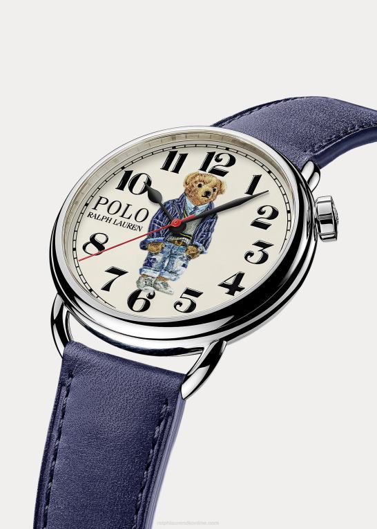 hvid skive Mænd Ralph Lauren cricket polobjørn 42 mm stålur Z426B2801