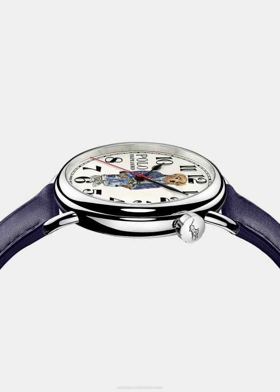 hvid skive Mænd Ralph Lauren cricket polobjørn 42 mm stålur Z426B2801