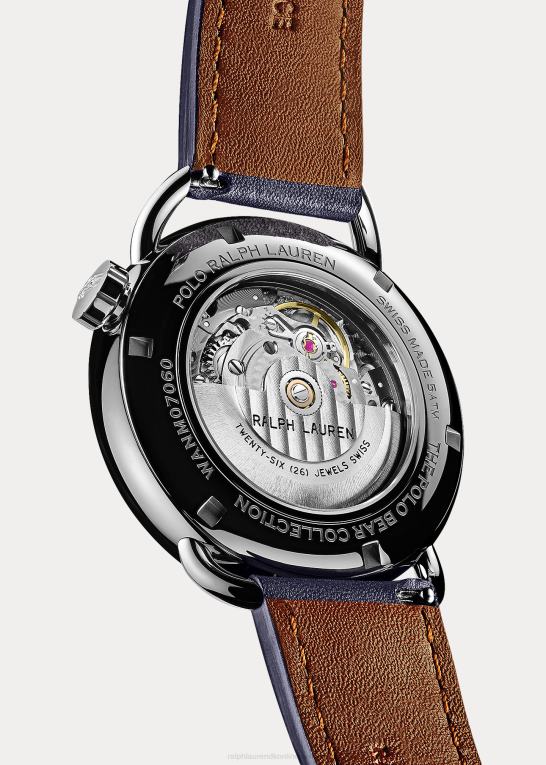 hvid skive Mænd Ralph Lauren cricket polobjørn 42 mm stålur Z426B2801