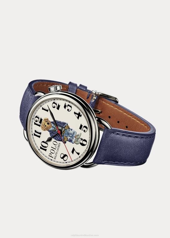 hvid skive Mænd Ralph Lauren cricket polobjørn 42 mm stålur Z426B2801