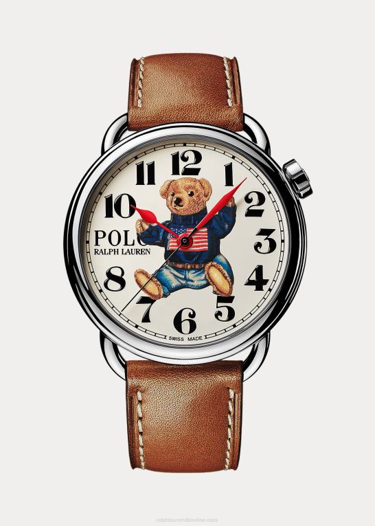 hvid skive Mænd Ralph Lauren siddende polobjørn 42 mm stålur Z426B2799