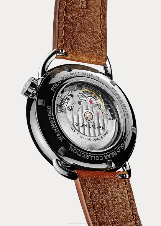 hvid skive Mænd Ralph Lauren siddende polobjørn 42 mm stålur Z426B2799