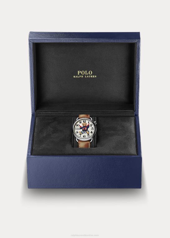 hvid skive Mænd Ralph Lauren siddende polobjørn 42 mm stålur Z426B2799