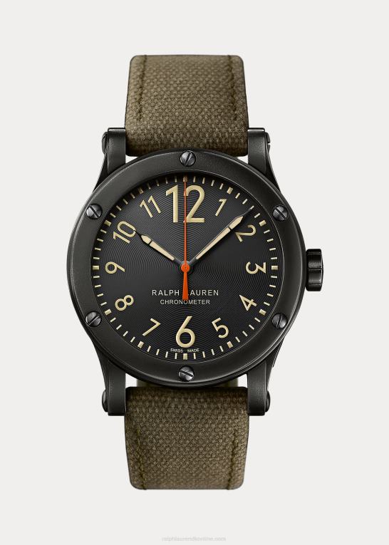 sort skive Mænd Ralph Lauren 45 mm kronometer stål Z426B2817
