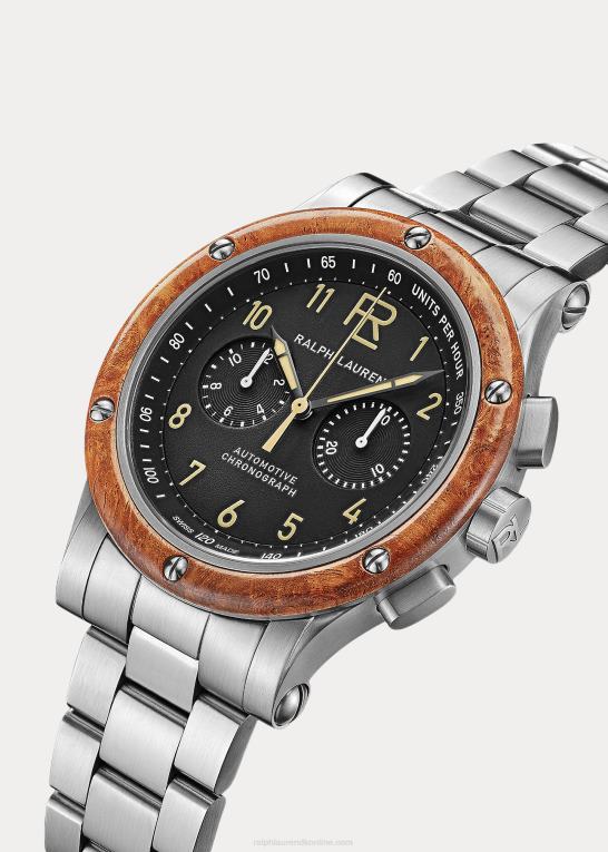 sort skive m/chrono Mænd Ralph Lauren 42 mm kronograf stål træramme Z426B2835