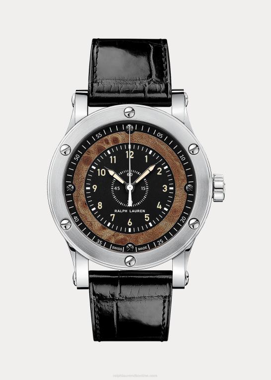 sort urskive m/træ Mænd Ralph Lauren 39 mm kronometer stål Z426B2867