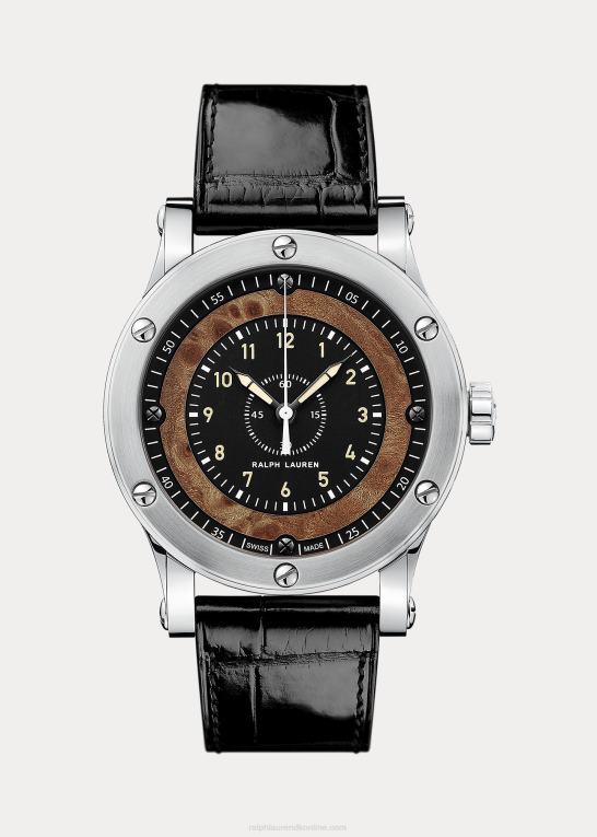 sort urskive m/træ Mænd Ralph Lauren 45 mm kronometer stål Z426B2864