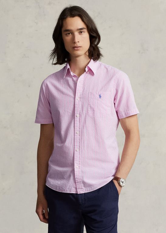 2604h rose/hvid Mænd Ralph Lauren rl prepster klassisk pasform seersucker skjorte Z426B676
