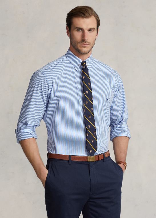 4655h lyseblå/hvid Mænd Ralph Lauren stribet stræk poplin skjorte Z426B1627