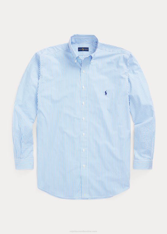 4655h lyseblå/hvid Mænd Ralph Lauren stribet stræk poplin skjorte Z426B1627
