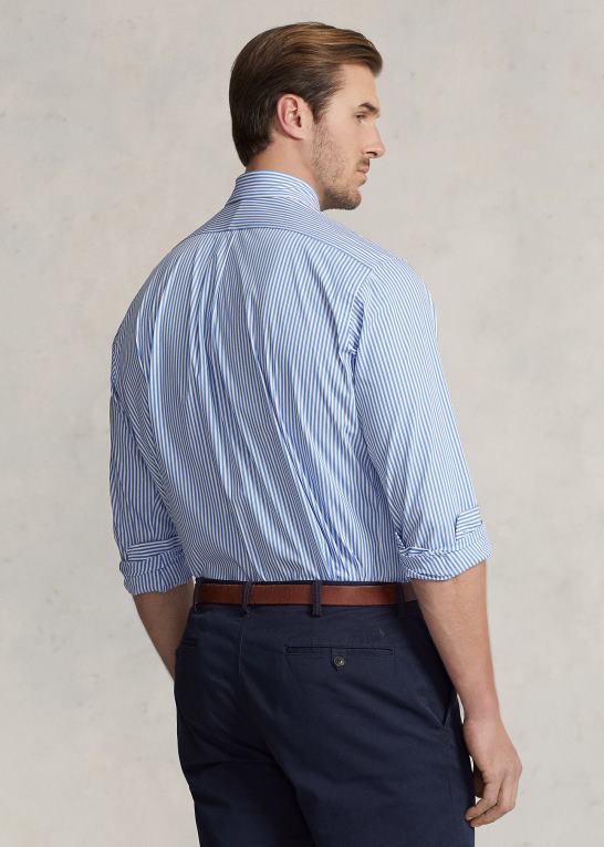 4655h lyseblå/hvid Mænd Ralph Lauren stribet stræk poplin skjorte Z426B1627