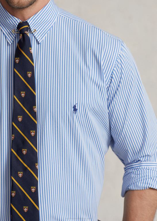 4655h lyseblå/hvid Mænd Ralph Lauren stribet stræk poplin skjorte Z426B1627