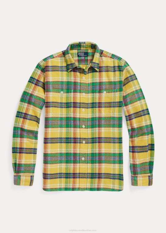 5882a gul/grøn multi Mænd Ralph Lauren klassisk pasform plaid flannelskjorte Z426B8615