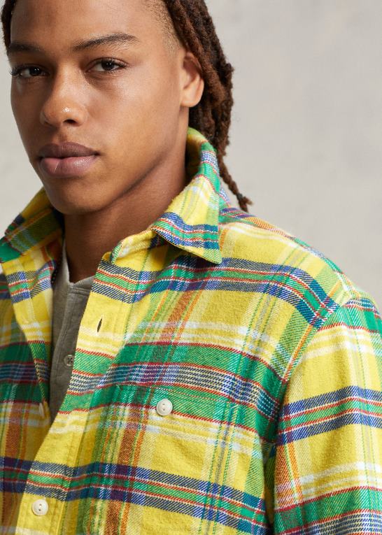 5882a gul/grøn multi Mænd Ralph Lauren klassisk pasform plaid flannelskjorte Z426B8615