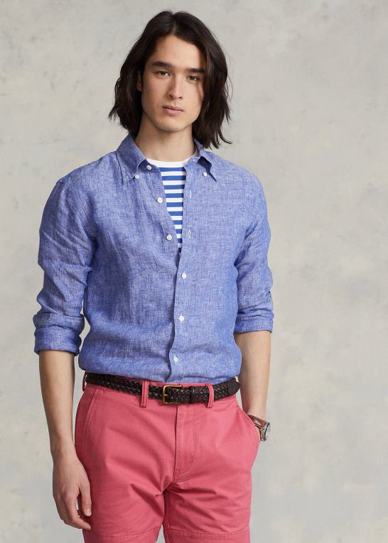 arv royal Mænd Ralph Lauren custom fit linned chambray skjorte Z426B963